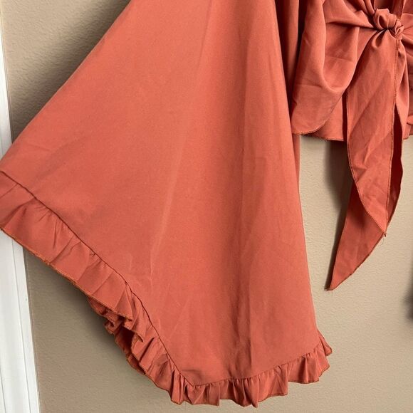 Shein Ruffle Bell Sleeve Tie Front Top - Picture 6 of 7